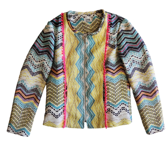 Molly Bracken Boho Aztec Print with Pom Poms Jacket Size Medium - Picture 12 of 16